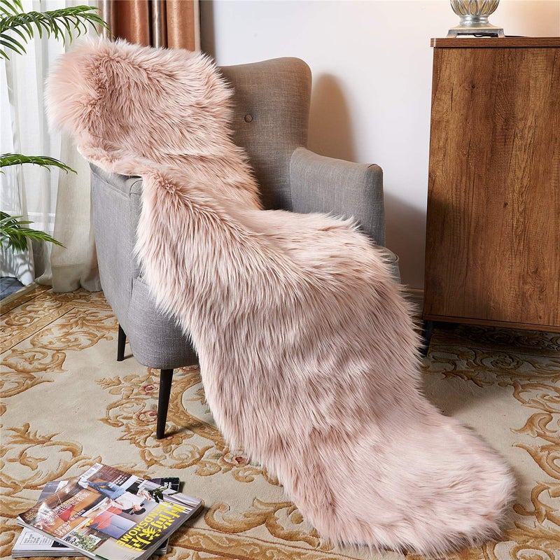 Easy Joy EasyJoy Ultra Soft Fluffy Shaggy Area Rug Faux Fur Rug Chair Cover Seat Pad Fuzzy Area Rug for Bedroom Floor Sofa Living Room (2 x 6 ft Sheepskin, Pink) - Image 2